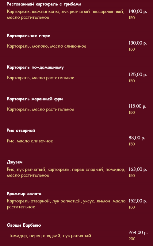 меню Югославия ресторан Воронеж