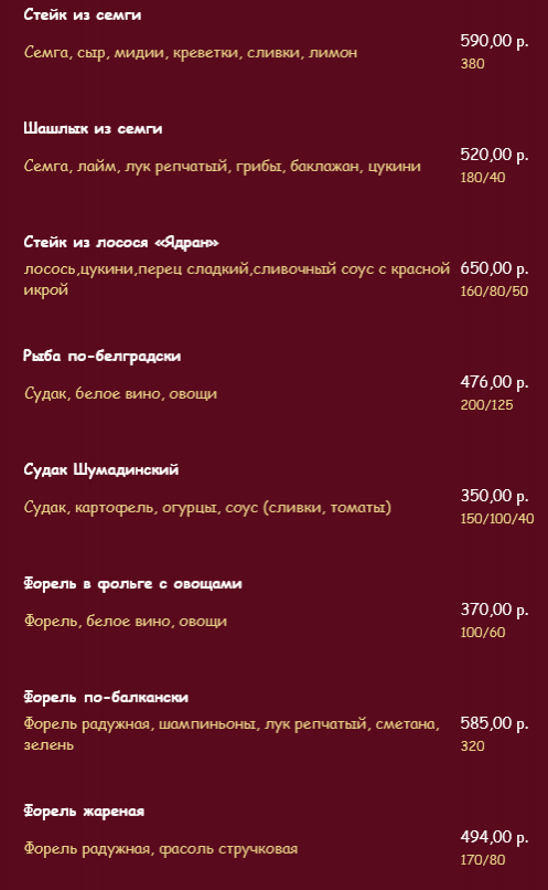 меню Югославия ресторан Воронеж