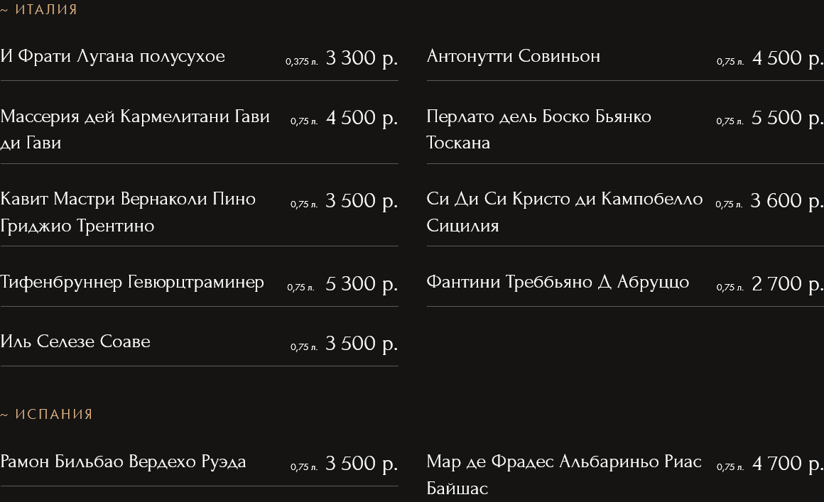 меню Ресторан Артист Воронеж