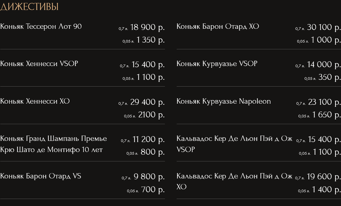 меню Ресторан Артист Воронеж