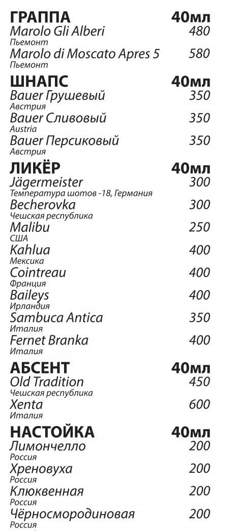 меню Рок Стар Кафе Санкт-Петербург