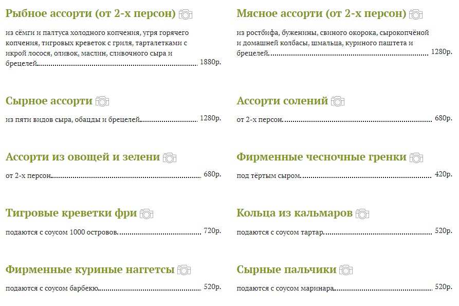 меню Карл и Фридрих Санкт-Петербург