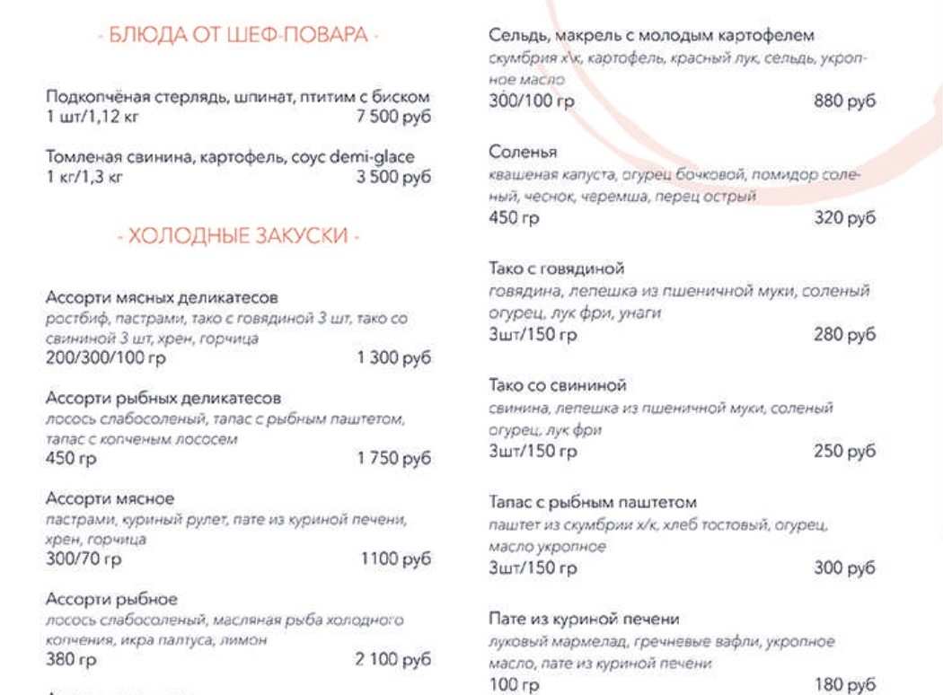 меню Milano Ricci Воронеж