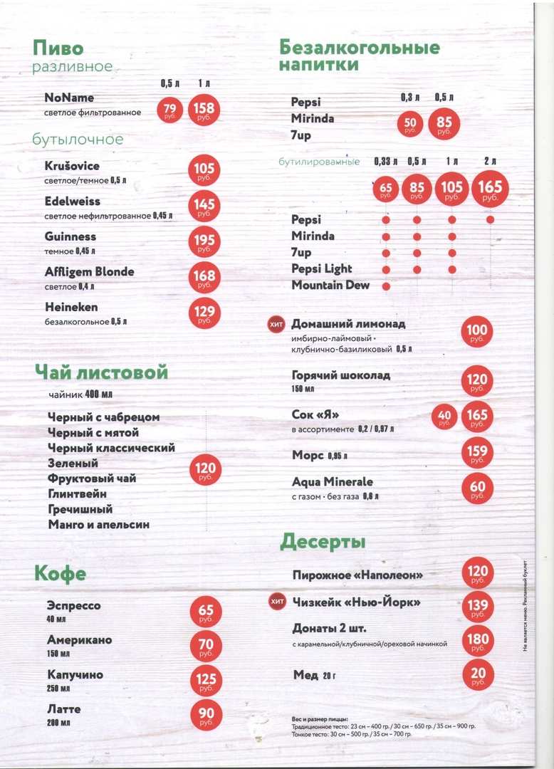 меню NoName Pizza Воронеж меню NoName Pizza Воронеж