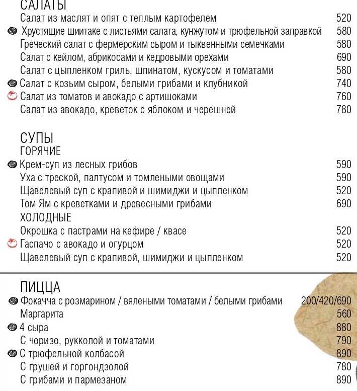 меню Mushrooms ресторан Москва