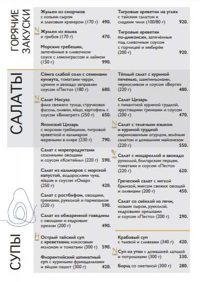 меню Velvet ресторан Барнаул