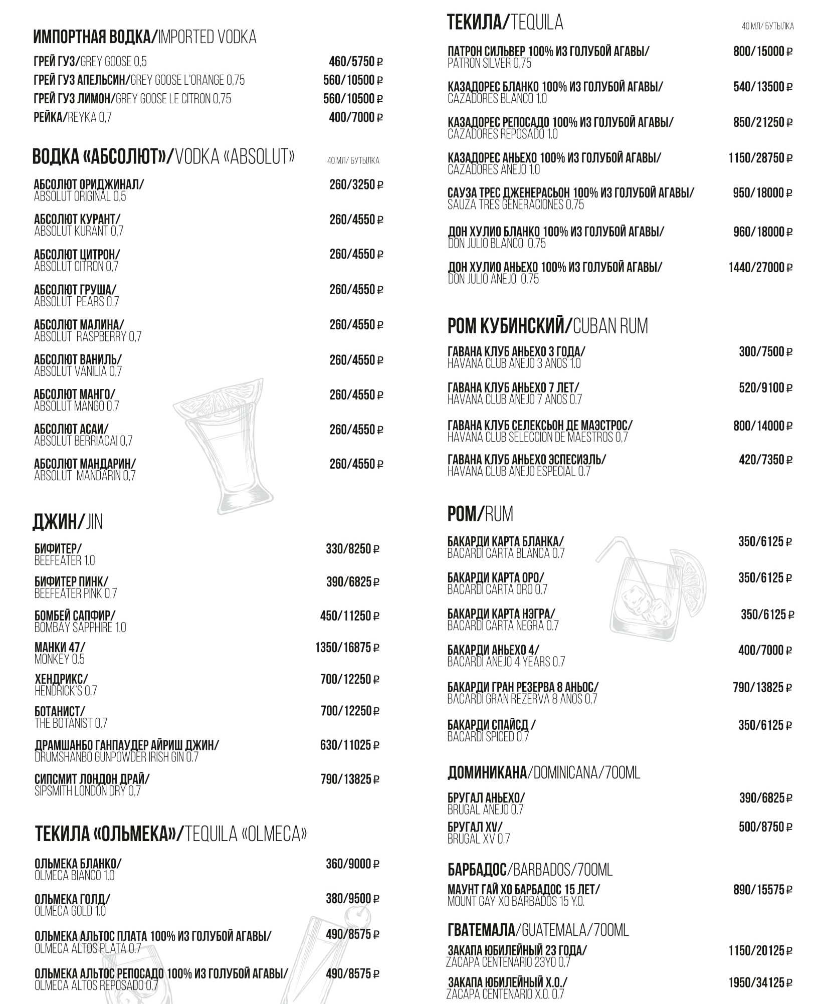 меню Ресторан Sanremo Сочи