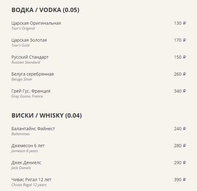 меню Ресторан Палермо Санкт-Петербург