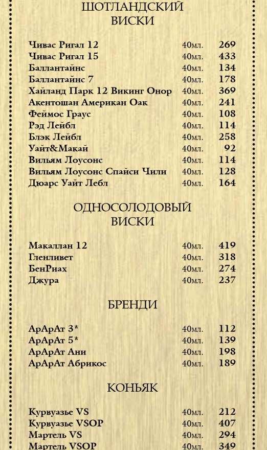 меню Сальвадор Дали Нижний Новгород