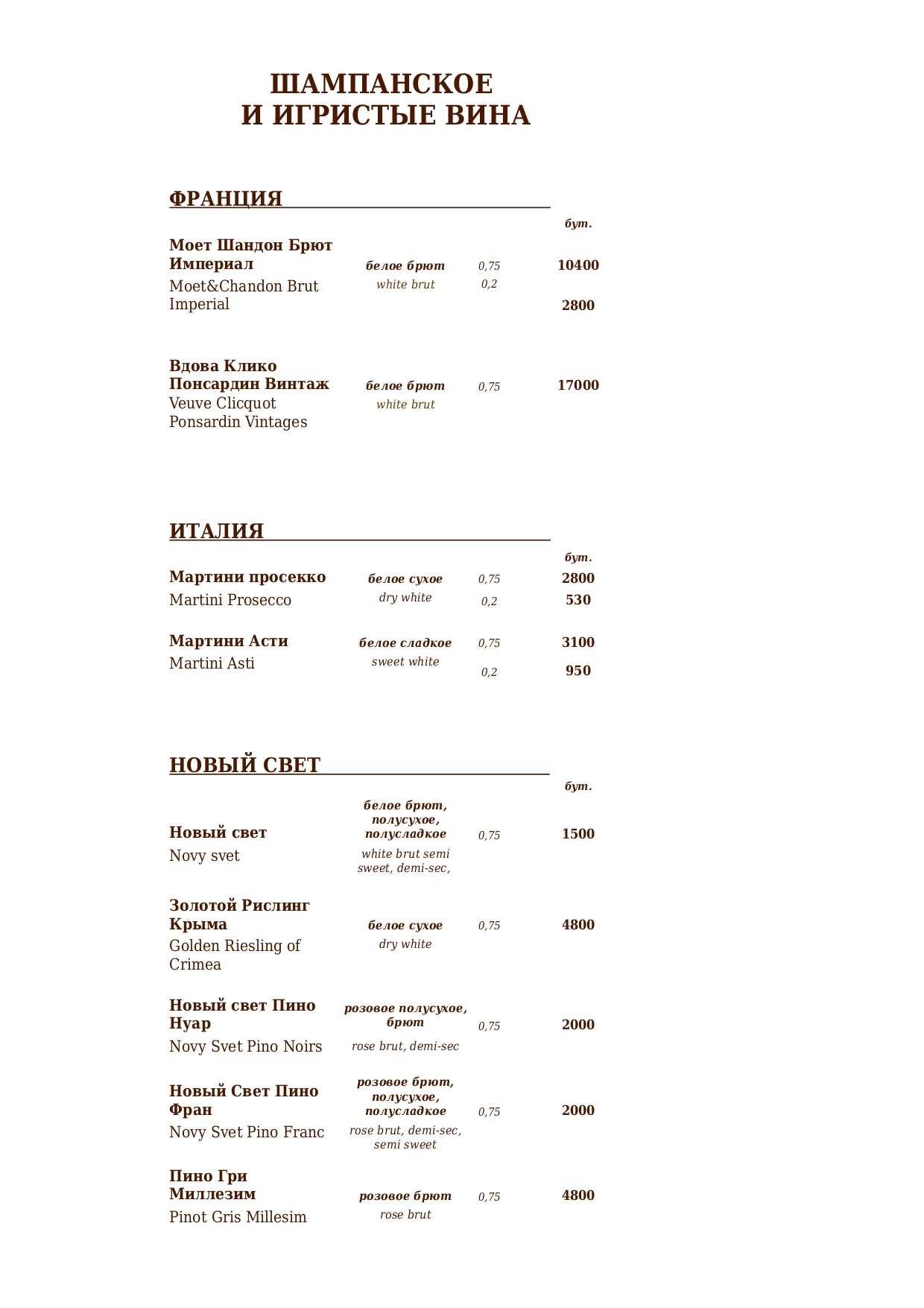 меню Ресторан Приморский бульвар Севастополь