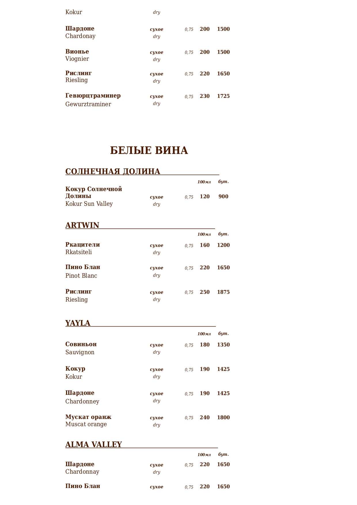 меню Ресторан Приморский бульвар Севастополь
