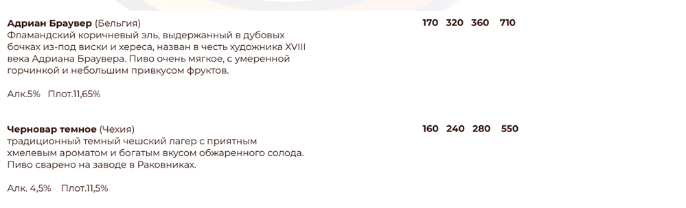 меню Бирхофф Брянск