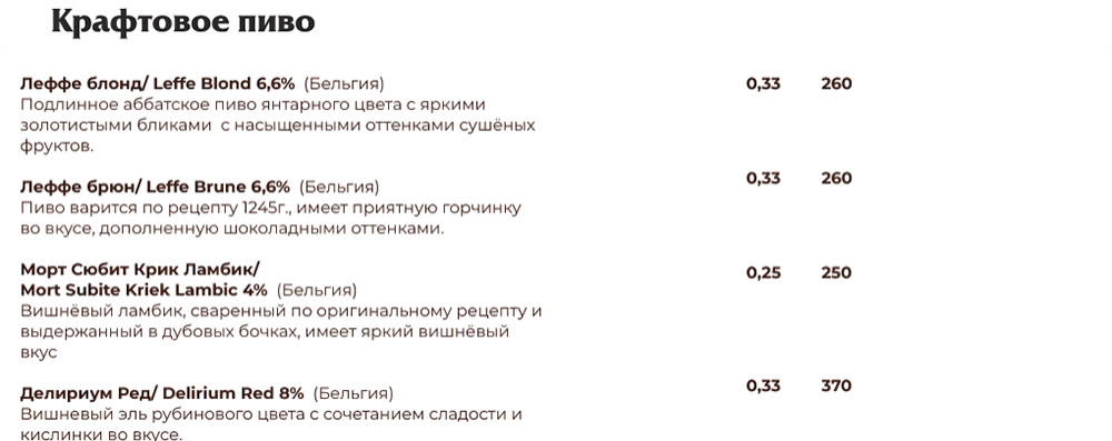 меню Бирхофф Брянск