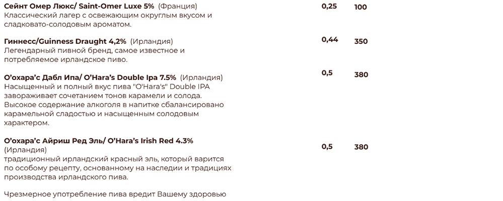 меню Бирхофф Брянск