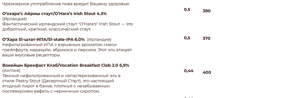 меню Бирхофф Брянск