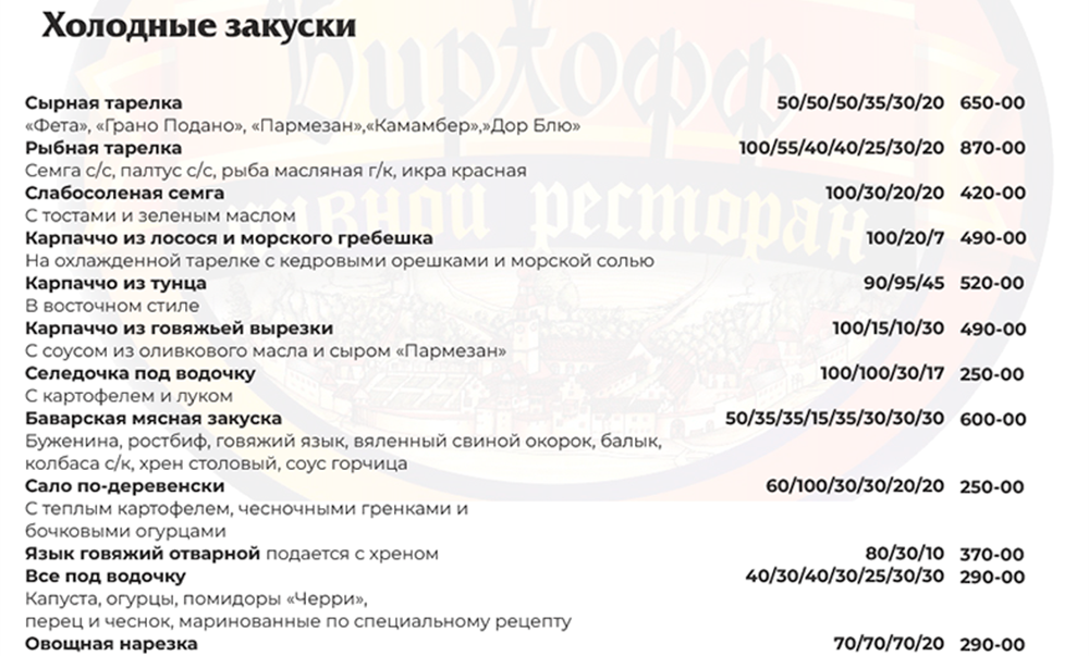 меню Бирхофф Брянск