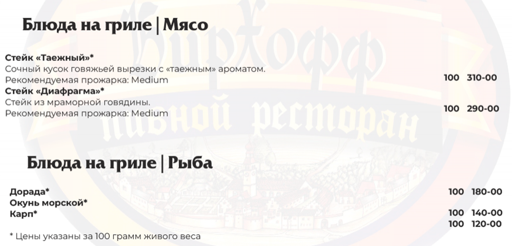 меню Бирхофф Брянск