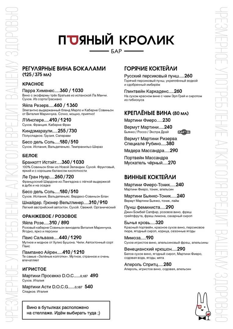 меню Бар Пряный Кролик Ижевск
