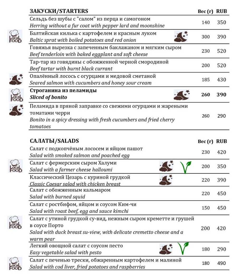 меню Ресторан Хофбург Калининград меню Ресторан Хофбург Калининград