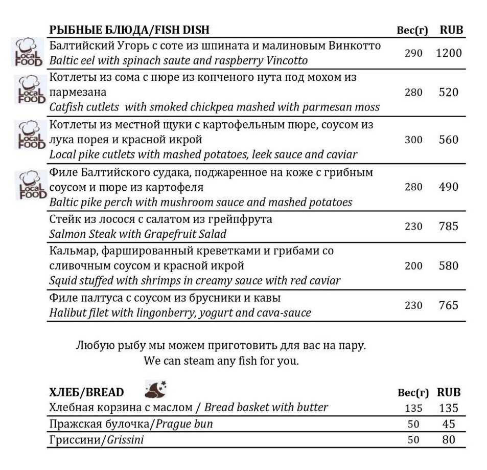 меню Ресторан Хофбург Калининград меню Ресторан Хофбург Калининград