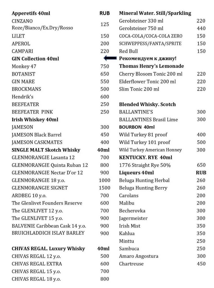 меню Ресторан Хофбург Калининград меню Ресторан Хофбург Калининград