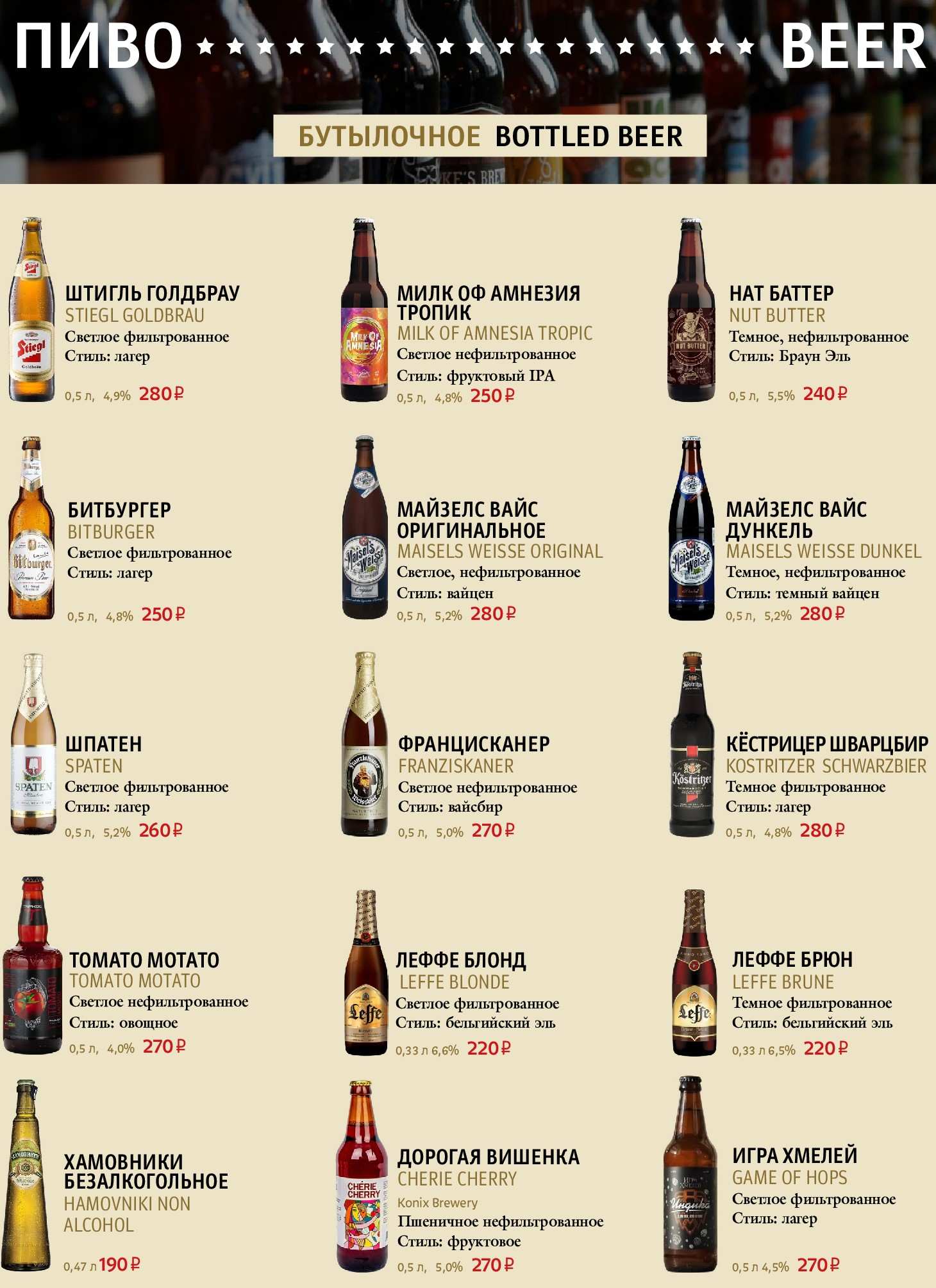 меню Кафе 8 чашек Калуга