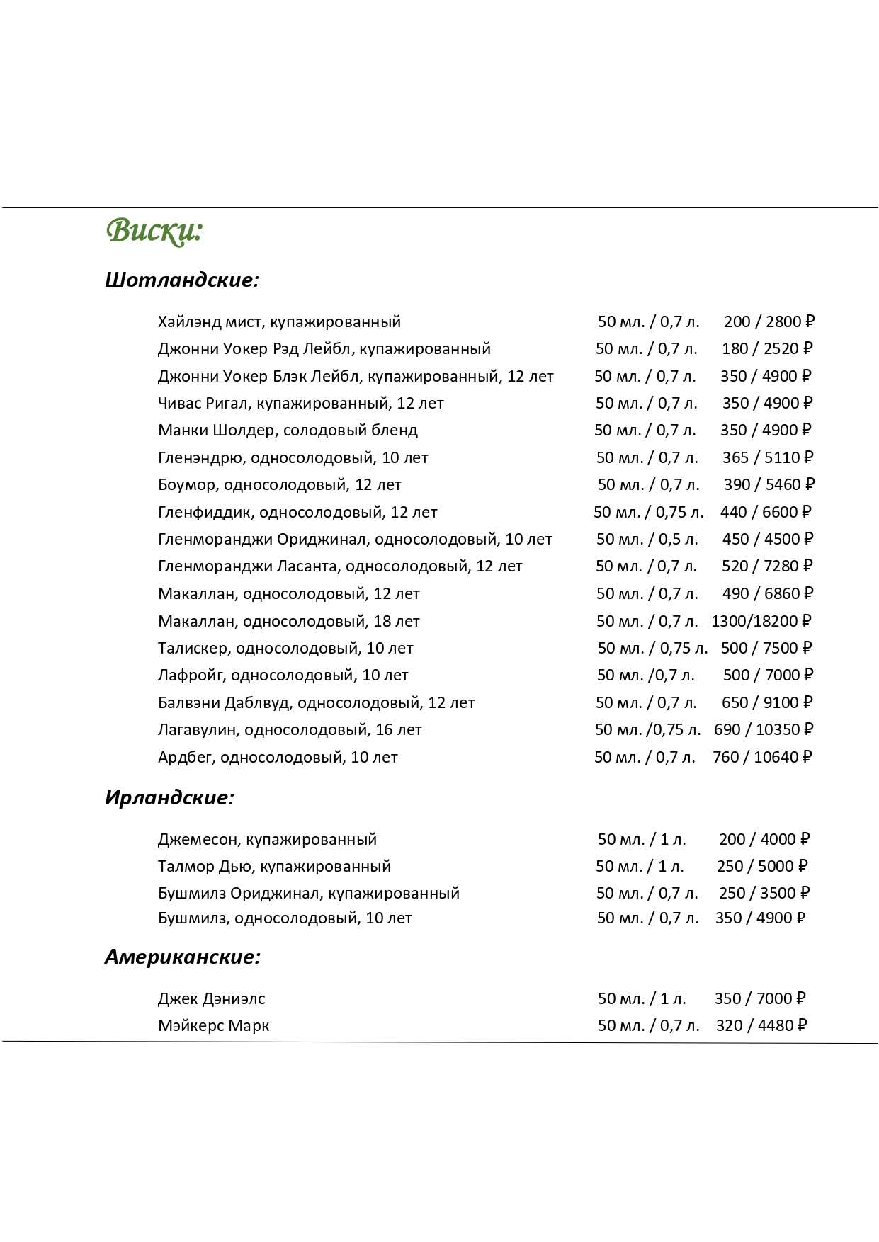 меню Ресторан Чертополох Рязань