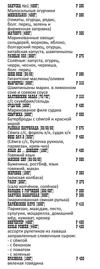 меню Кафе Соната Саранск