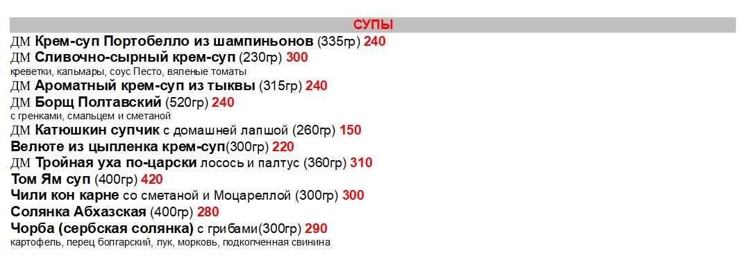 меню Кафе Фрителль Ухта