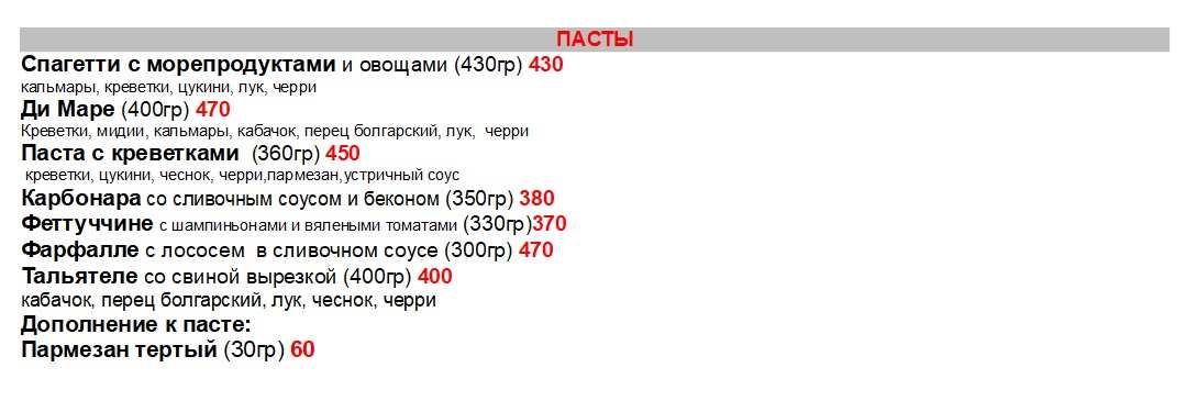 меню Кафе Фрителль Ухта