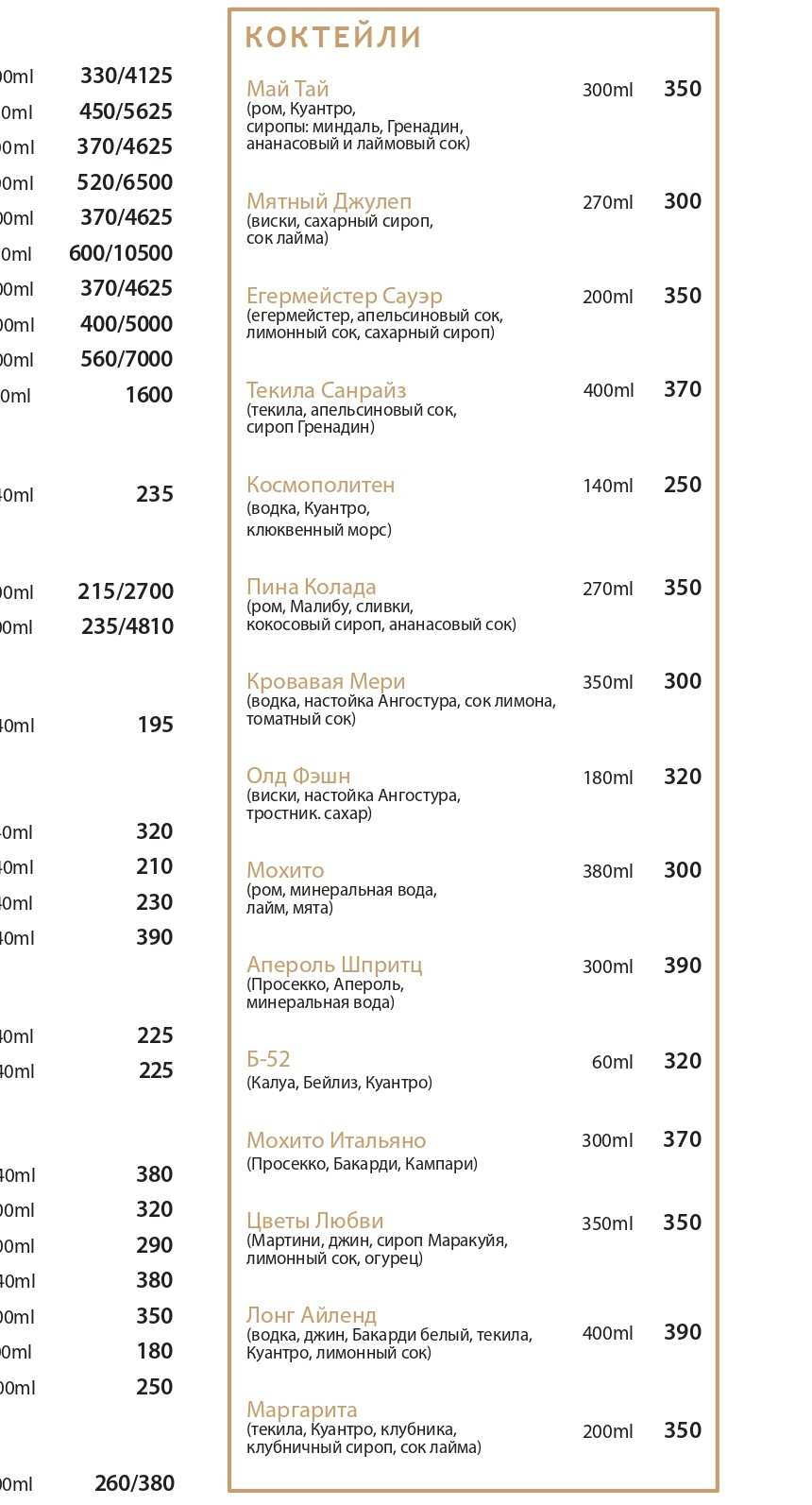 меню Ресторан Ривьера Орел