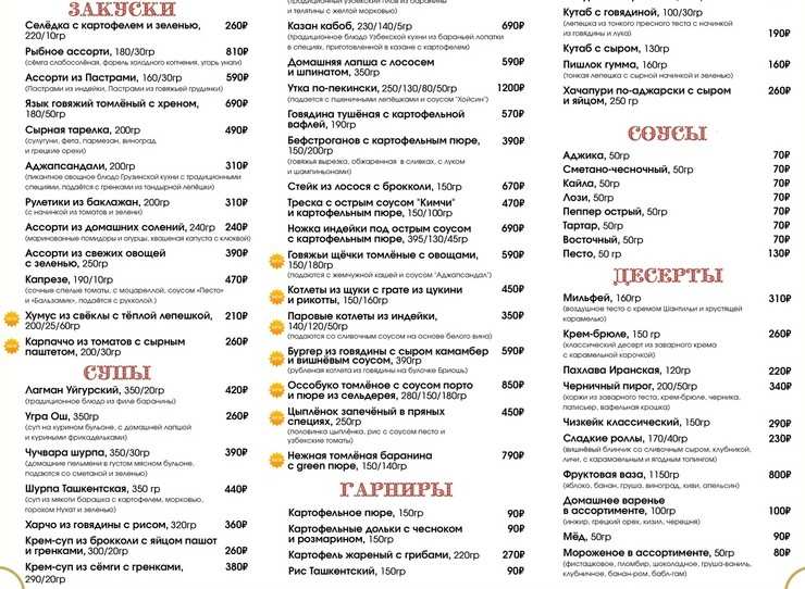 меню Ресторан Гранат Сыктывкар