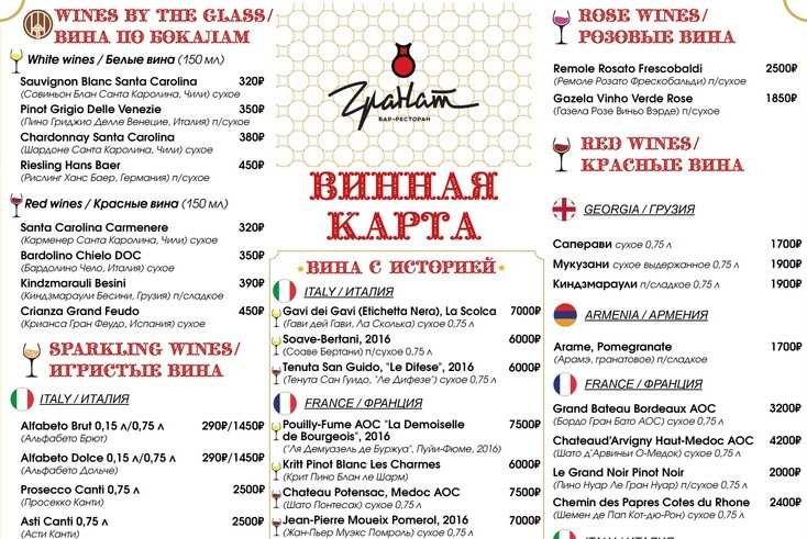 меню Ресторан Гранат Сыктывкар