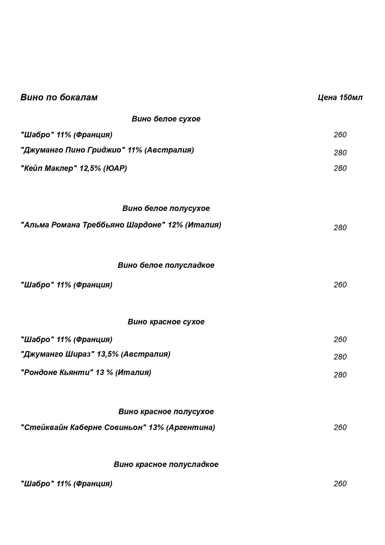 меню Ресторан Пентхаус Сыктывкар