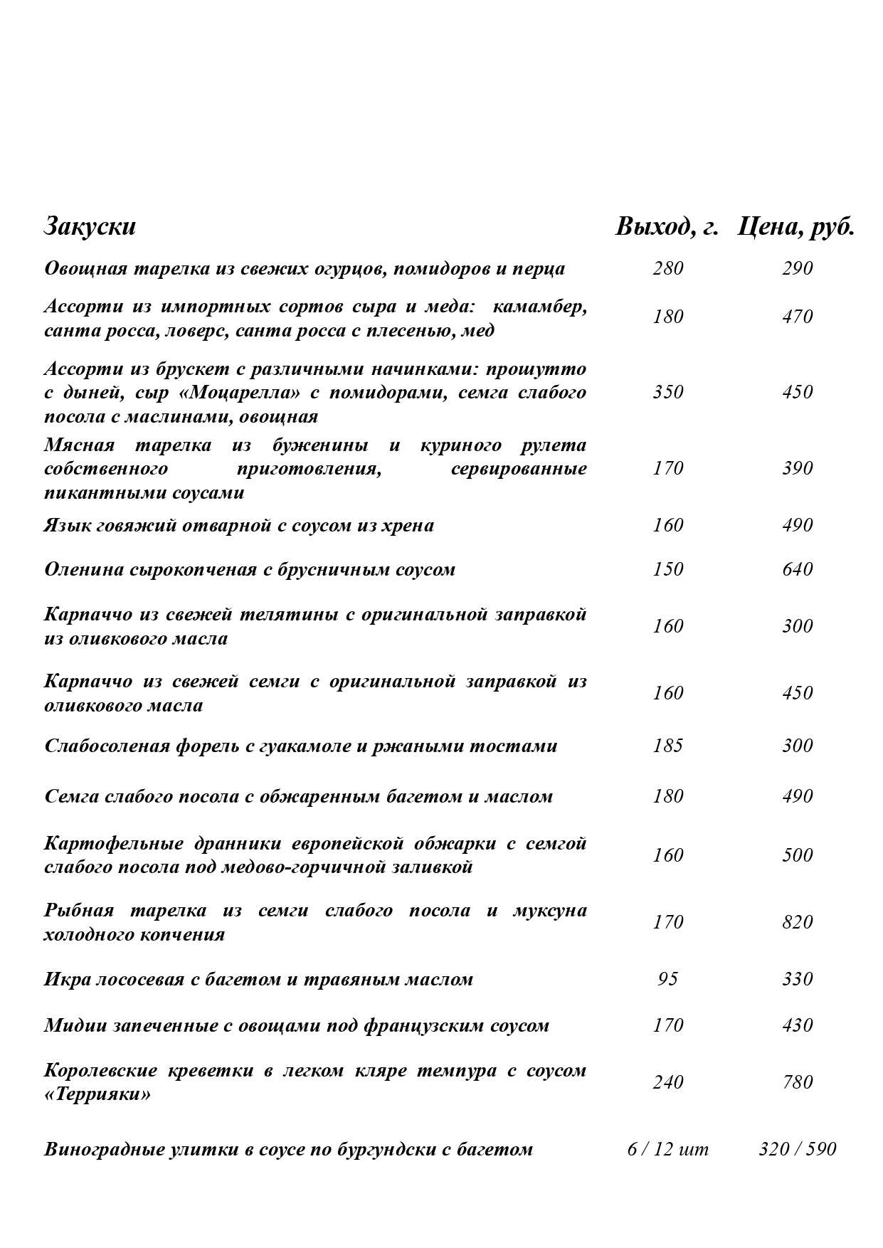 меню Ресторан Пентхаус Сыктывкар