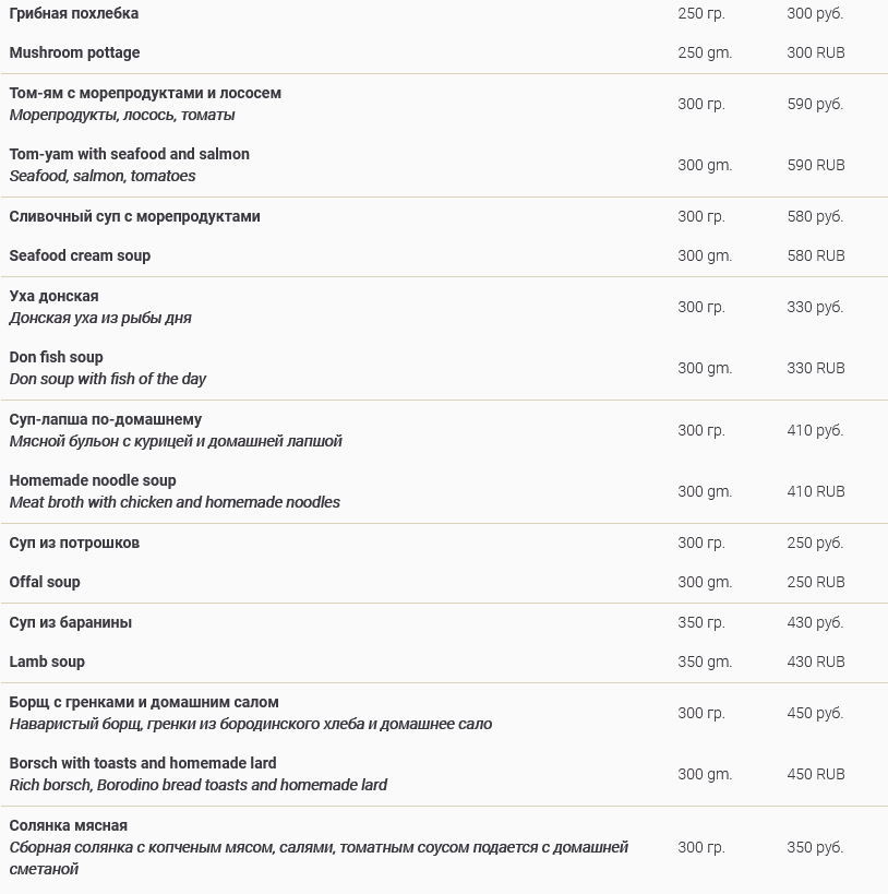 меню Манжо Ростов-на-Дону