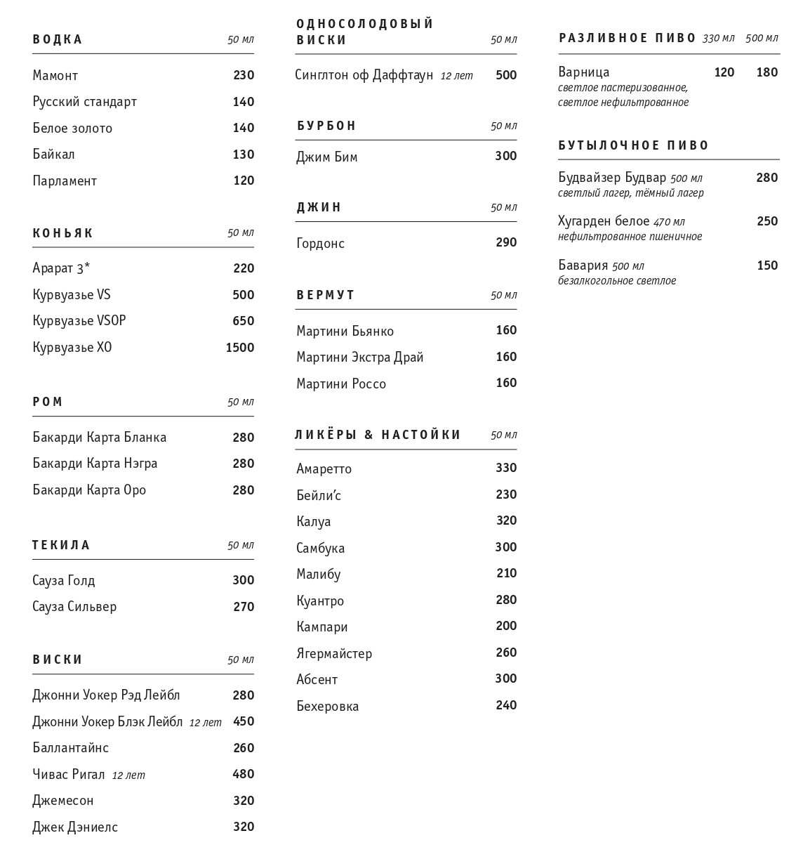 меню Кафе Намеки Коломна