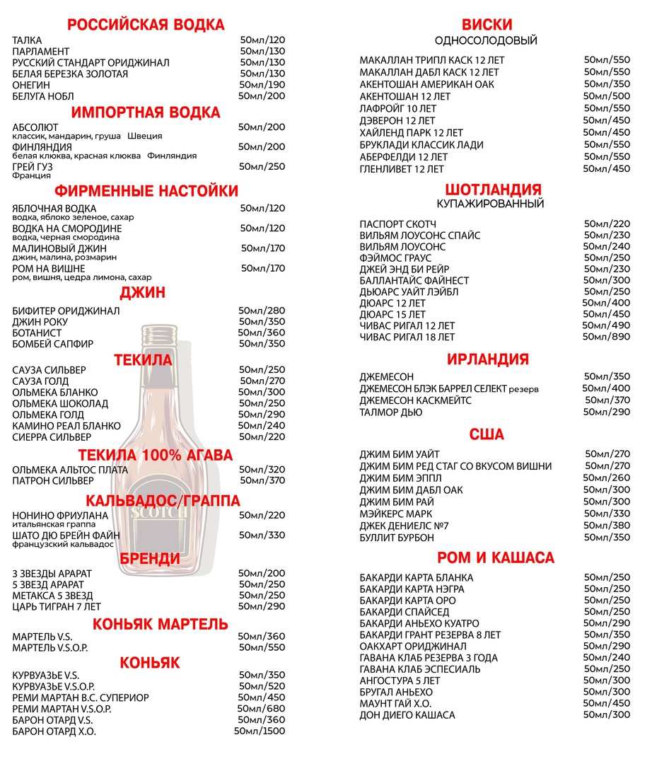 меню Кафе-бар Амстердам Курск