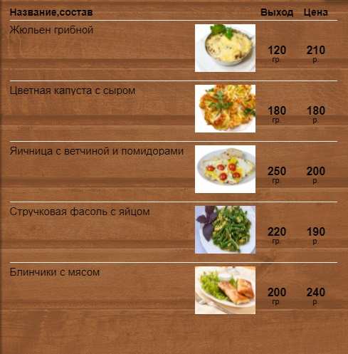 меню Кафе Лига Мытищи