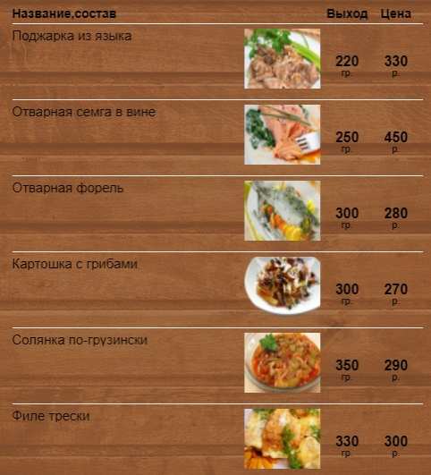 меню Кафе Лига Мытищи