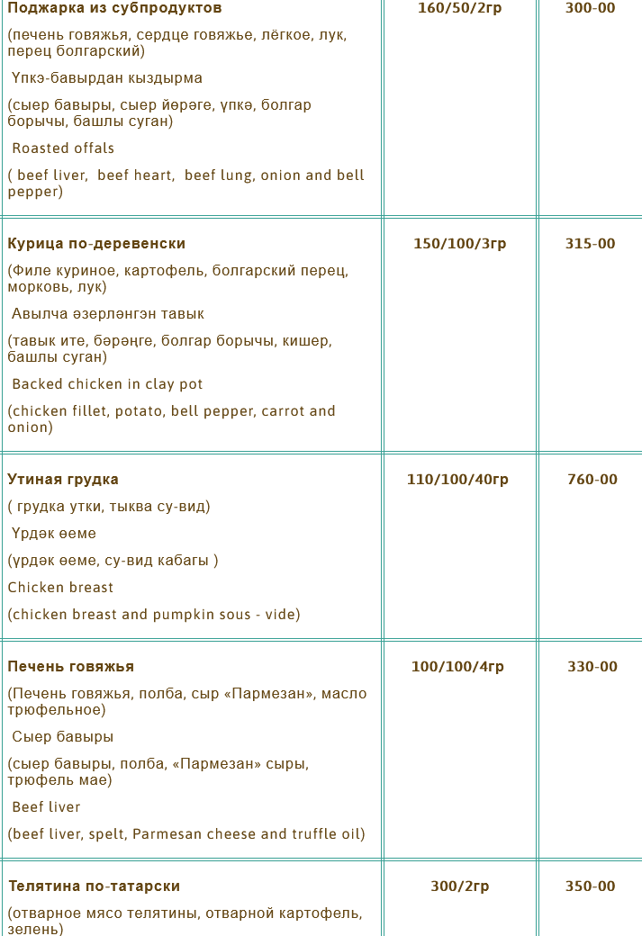 меню Ресторан Каймак Набережные Челны