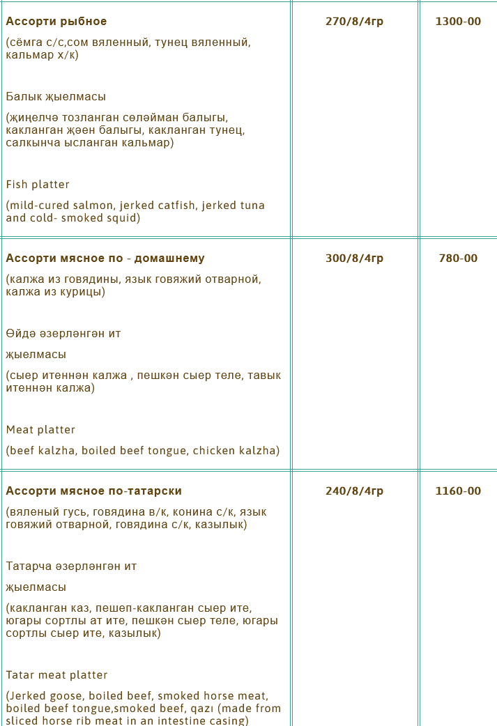 меню Ресторан Каймак Набережные Челны