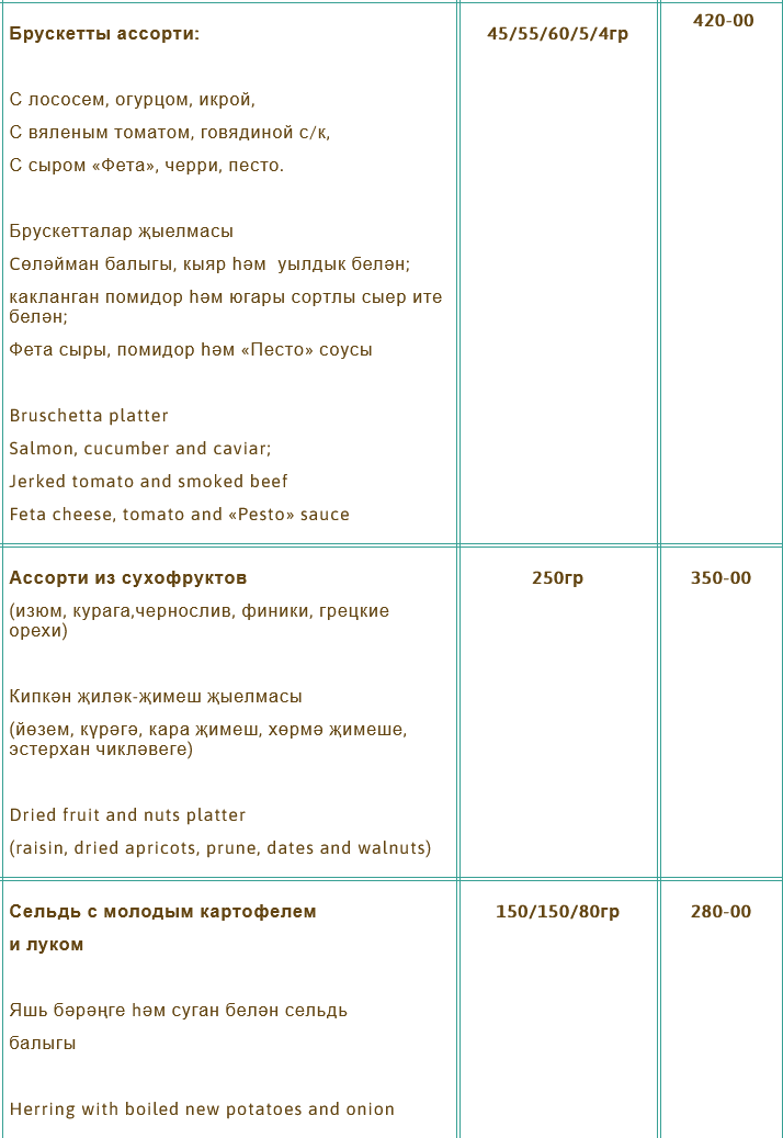 меню Ресторан Каймак Набережные Челны