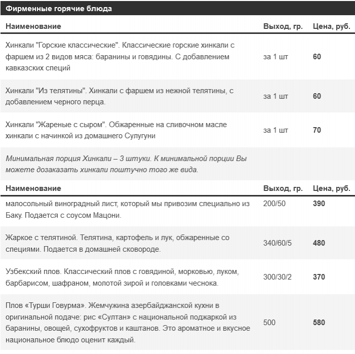меню Ресторан Шафран Волгоград