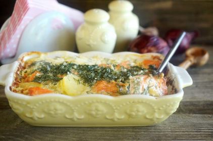 Запеканка с лососем и картофелем рецепт с фото пошагово